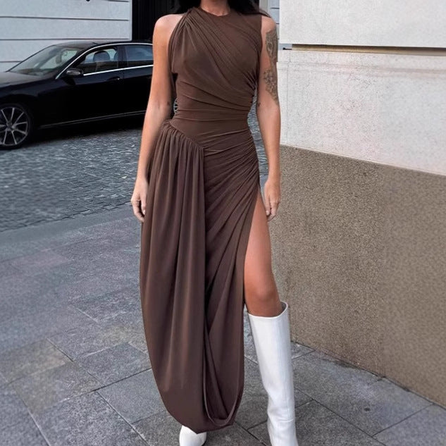 Damen Elegantes Wickelkleid mit hochgeschlitzt Design und asymmetrischem Schnitt EB