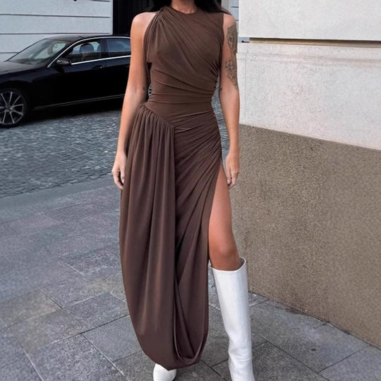 Damen Elegantes Wickelkleid mit hochgeschlitzt Design und asymmetrischem Schnitt EB