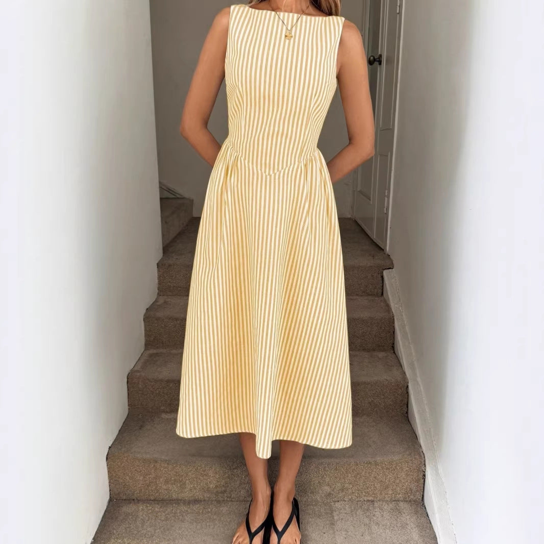 Damen Elegantes Midi-Kleid im Streifenlook EB