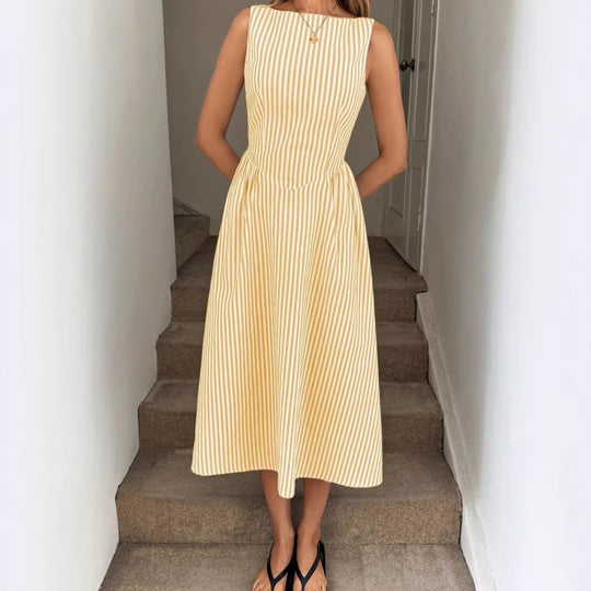 Damen Elegantes Midi-Kleid im Streifenlook EB
