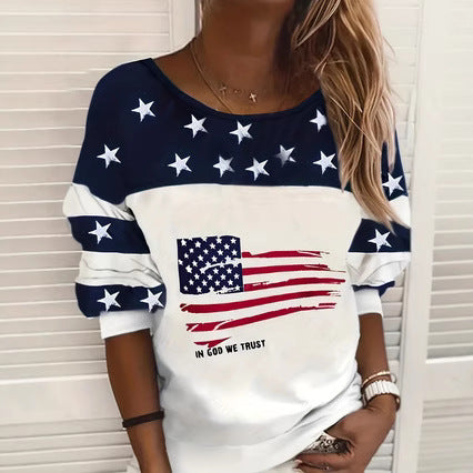 Damen lässiger Sweatshirt mit Sternen-Design und Flaggenmotiv EB