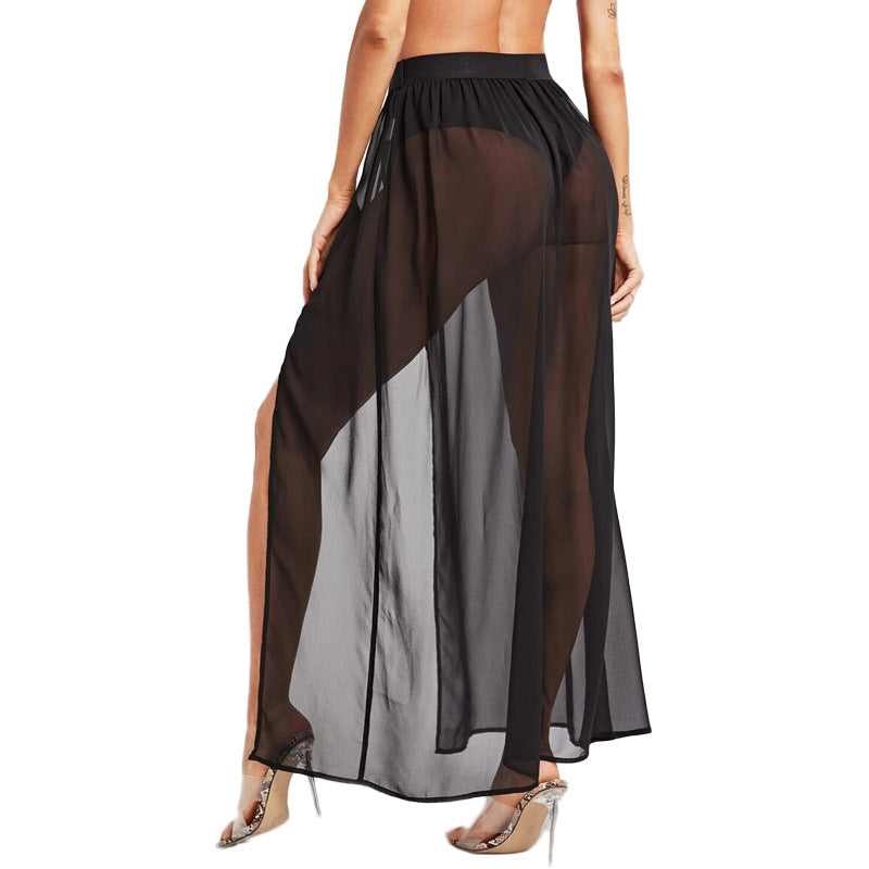 Damen Eleganter Wickelrock aus leichtem Chiffon mit hohem Schlitz EB