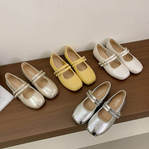 Damen elegante Ballerinas mit doppeltem Riemen und komfortabler Innensohle EB