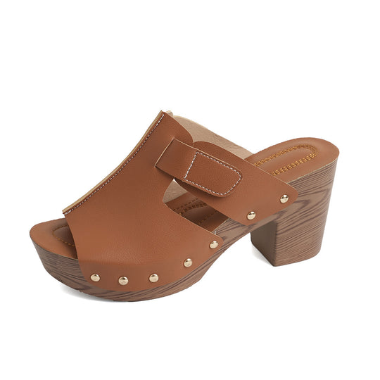 Damen Plattform-Pantoletten mit modischem Riemen und eleganten Nieten EB