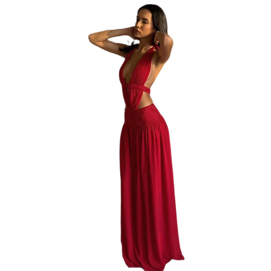 Damen Elegantes Abendkleid mit tiefem Ausschnitt und seitlichen Cut-Outs EB