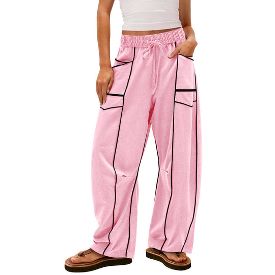 Damen nan weite Lounge-Hose mit Kordelzug, Kontrastpaspelierung und Cargo-Taschen EB