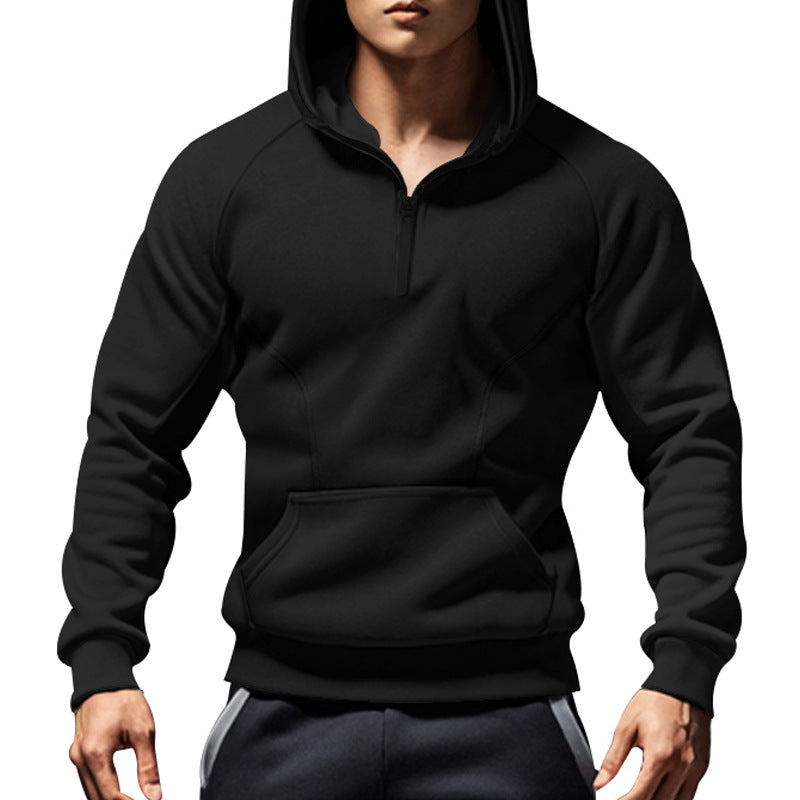 Herren Kapuzensweater mit kurzem Reißverschluss und praktischer Kängurutasche EB