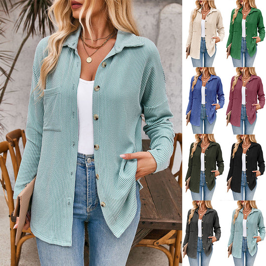Damen lässige Strickjacke mit Knopfleiste EB