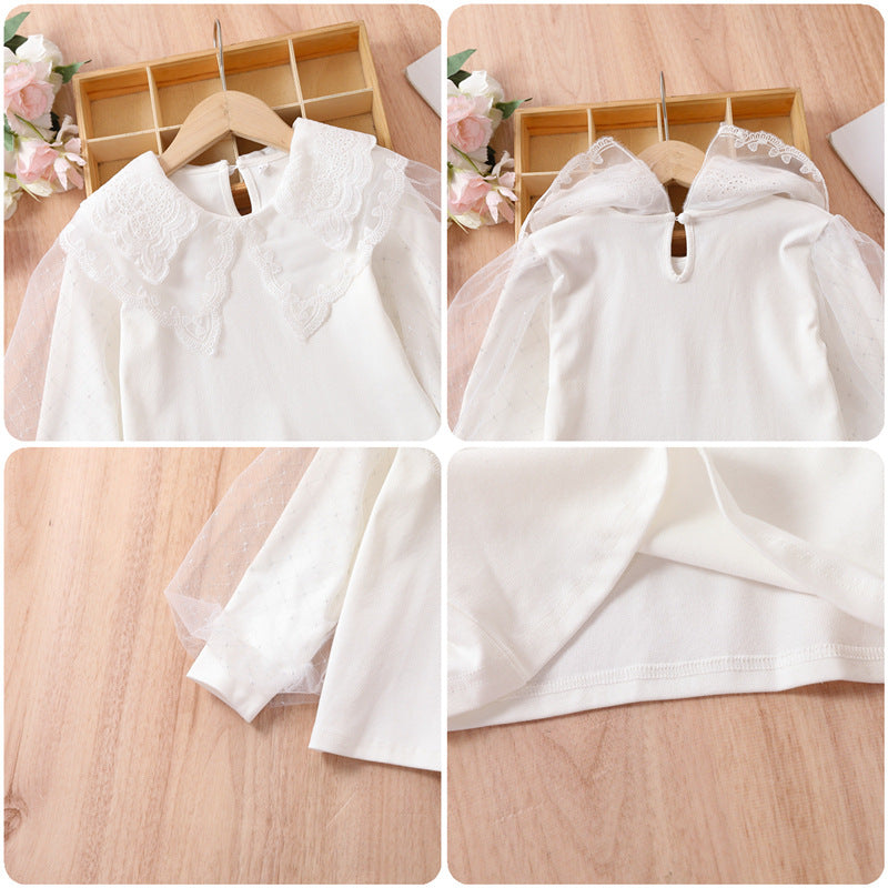 Mädchen Bluse mit romantischen Tüllärmeln und eleganten Spitzenakzenten EB