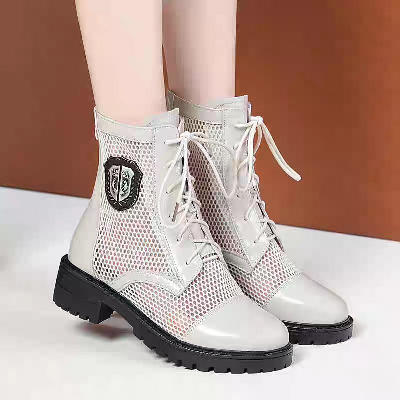 Damen Modische Stiefeletten aus atmungsaktivem Netzmaterial mit robusten Profilsohlen EB