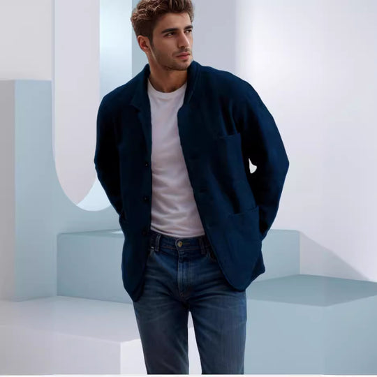 Herren lässige Wolljacke mit praktischen Taschen und Knopfverschluss EB