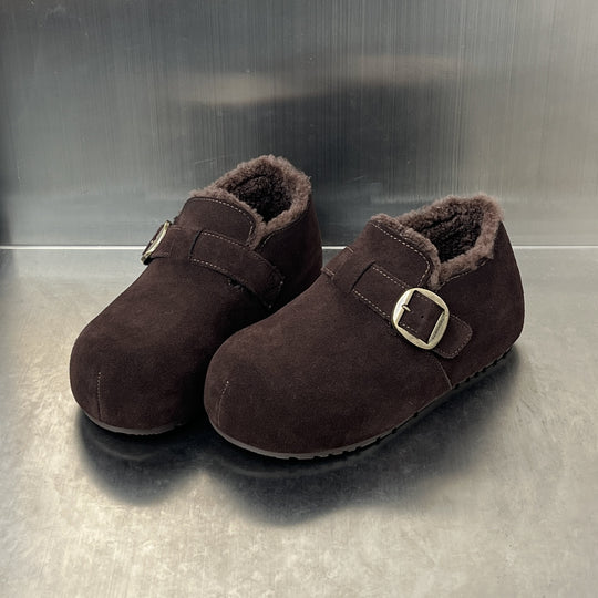 Damen Kuschelige Wildleder-Clogs mit warmem Innenfutter und praktischem Schnallenverschluss EB