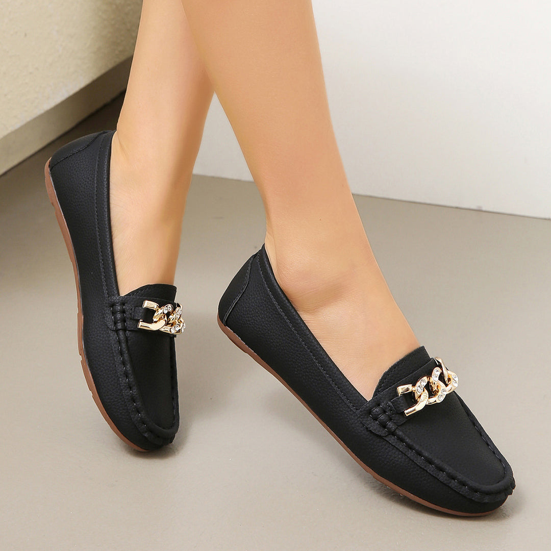 Damen Mokassins mit eleganter Kettenapplikation und komfortabler Laufsohle EB