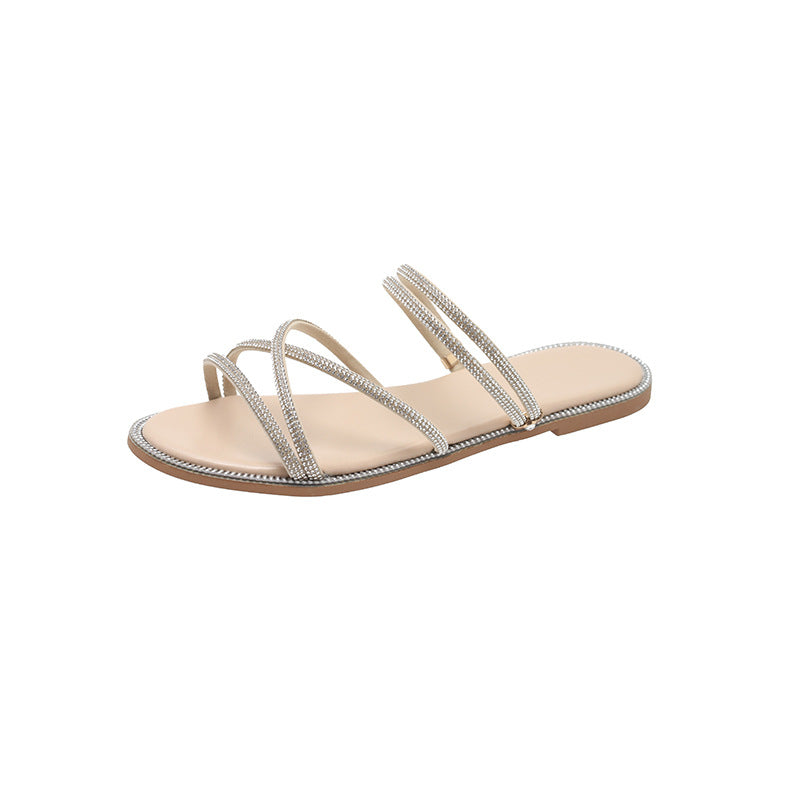 Damen Glamouröse Slide-Sandalen mit funkelnden Riemen und komfortablem Fußbett EB