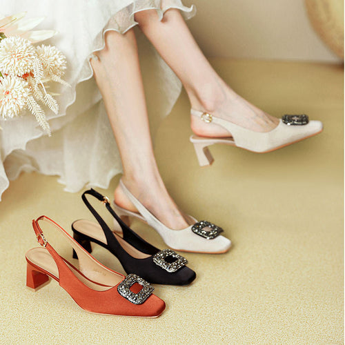 Damen Slingback-Pumps mit dekorativem Schmuckelement und komfortablem Blockabsatz EB