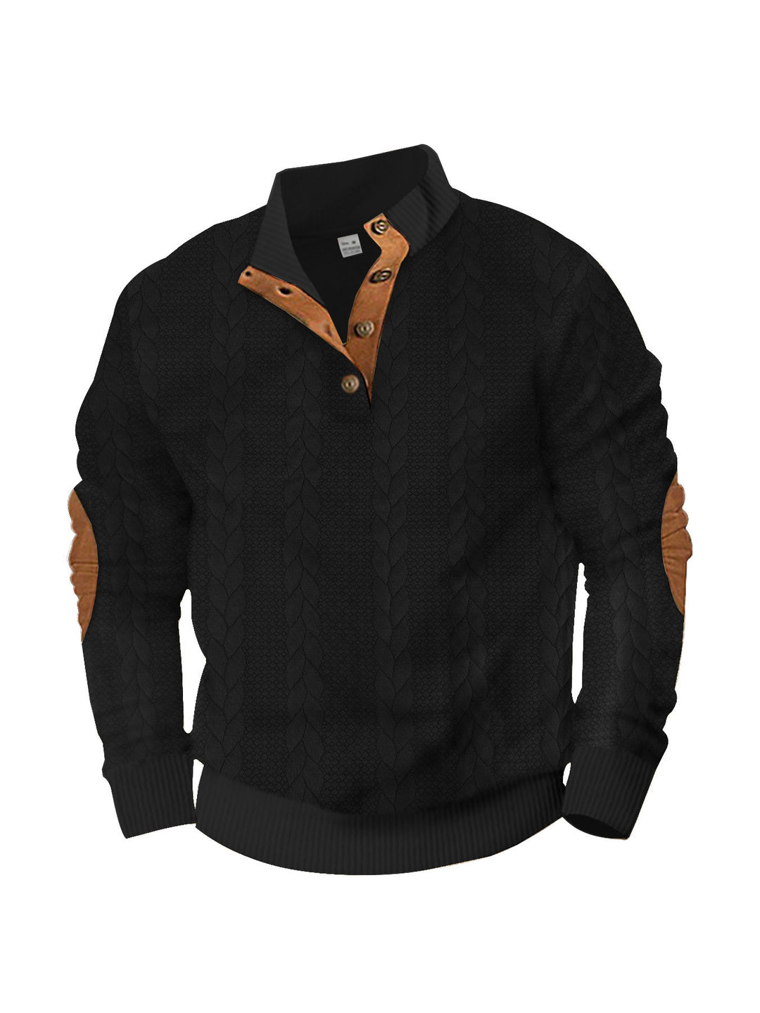 Herren nan lässiger Zopfstrickpullover mit verstärkter Knopfleiste und Wildleder-Ellenbogenpatches EB