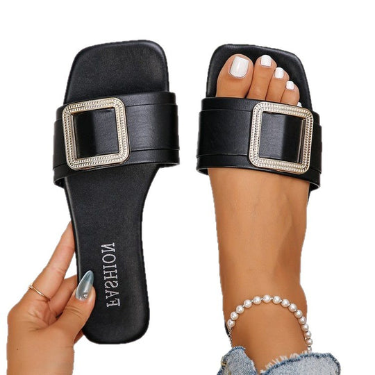 Damen Komfortable Slides mit modischen Schmuckdetails EB