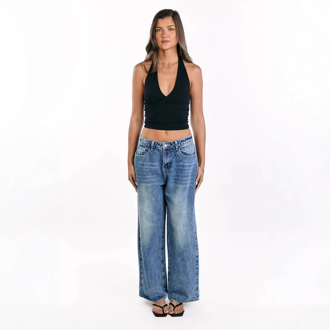 Damen Weit geschnittene Jeans mit hohem Bund und lässigem Stil EB