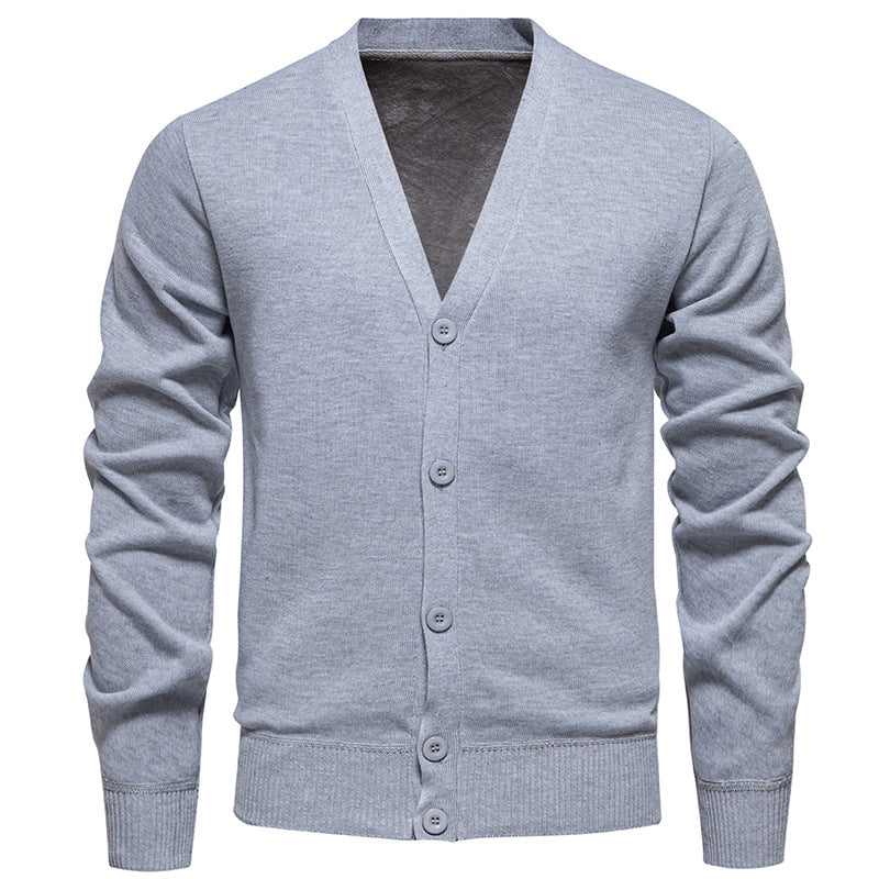 Herren nan leichte Feinstrick-Strickjacke mit V-Ausschnitt, verdeckter Knopfleiste und elastischem Rippbündchen EB