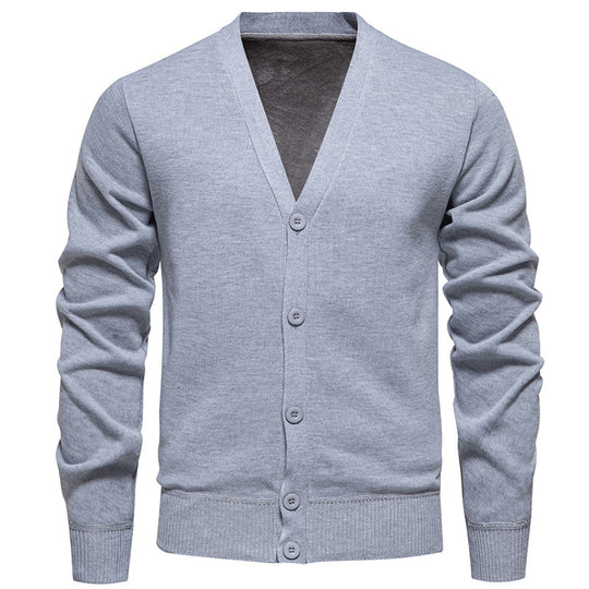 Herren nan leichte Feinstrick-Strickjacke mit V-Ausschnitt, verdeckter Knopfleiste und elastischem Rippbündchen EB