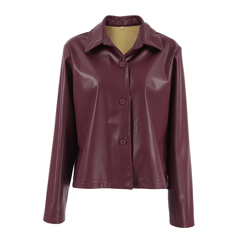 Damen Modische Kunstlederjacke mit klassischen Knopfdetails EB