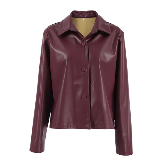 Damen Modische Kunstlederjacke mit klassischen Knopfdetails EB