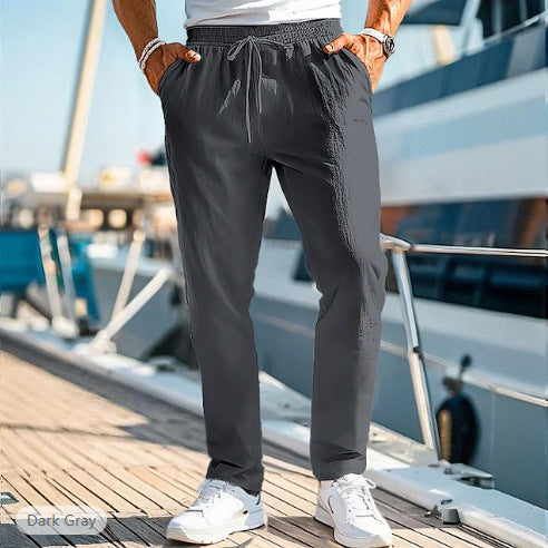 Herren nan lässige Leinenmisch-Joggerhose mit Kordelzug, angeschrägten Eingrifftaschen und schmalem Knöchelabschluss EB