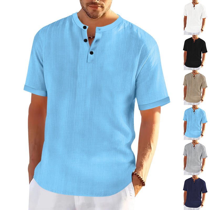 Herren modisches Kurzarmshirt mit Knopfleiste und strukturiertem Muster EB