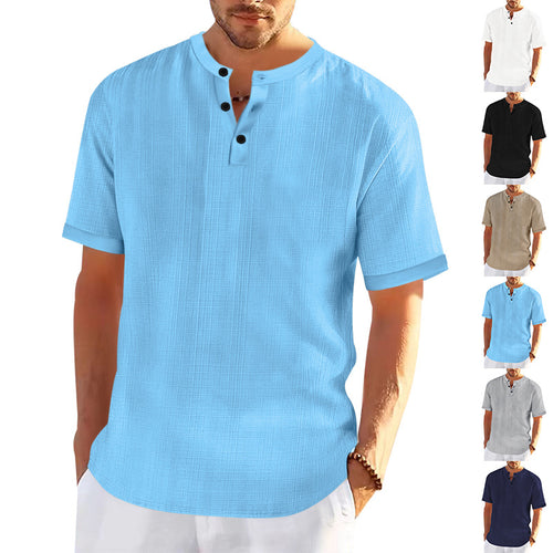 Herren modisches Kurzarmshirt mit Knopfleiste und strukturiertem Muster EB