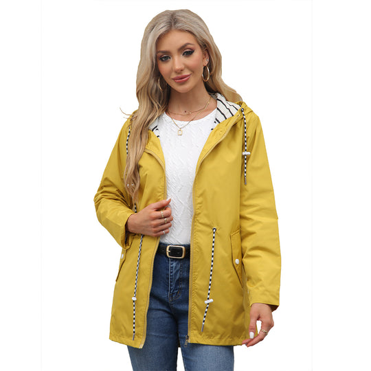 Damen nan leichte wasserdichte Parka Regenjacke mit Taillen-Kordelzug EB