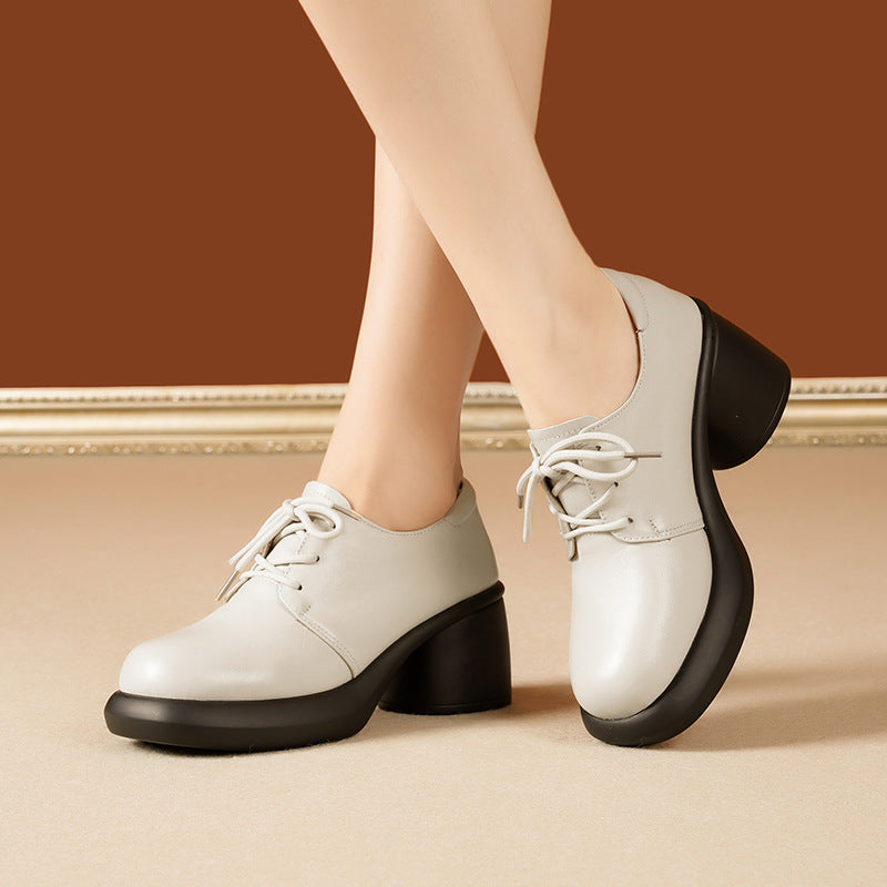 Damen Elegante Schnürschuhe mit hochgezogenem Blockabsatz und weichem Innenfutter EB