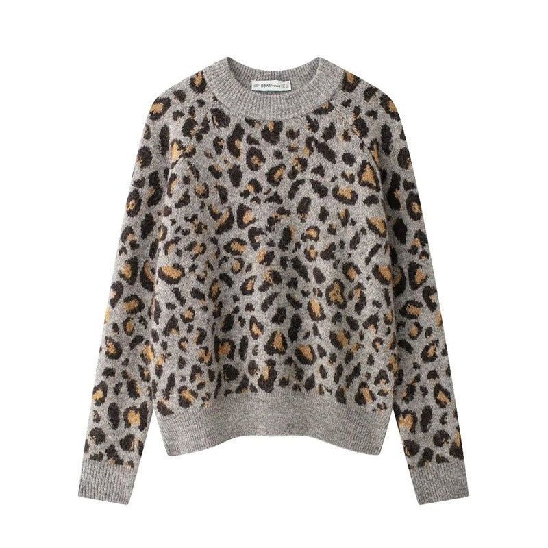 Damen Kuscheliger Strickpullover mit modernem Leopardenmuster EB