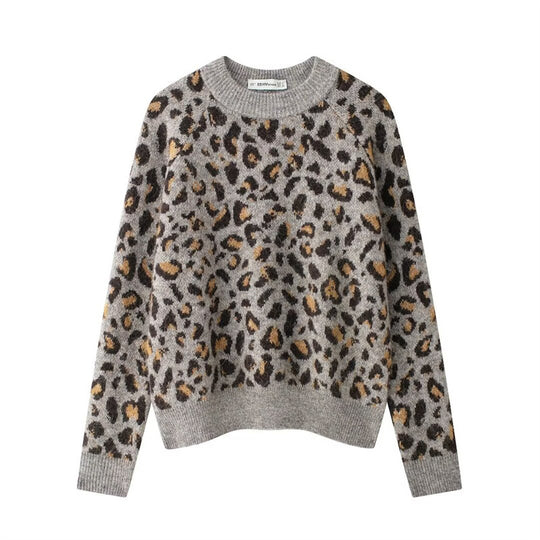 Damen Kuscheliger Strickpullover mit modernem Leopardenmuster EB