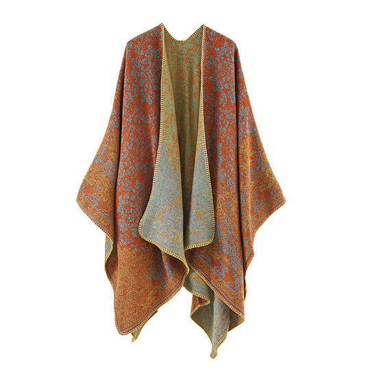 Damen Jacquard-Poncho mit orientalischem Muster und offener Vorderseite EB