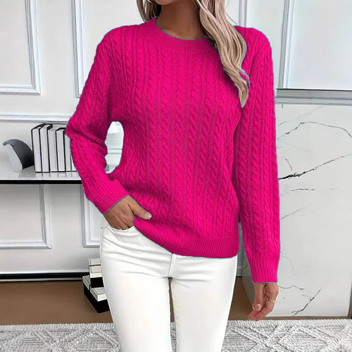 Damen nan Feinstrick-Zopfmuster Pullover mit Rundhalsausschnitt und tailliertem Schnitt EB