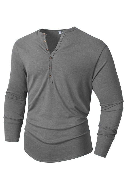 Herren Langarm Henley-Shirt mit Knopfleiste und weichem Baumwollmix EB