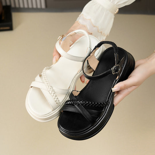 Damen Sandalen mit geflochtenem Riemen und stabiler Sohle EB