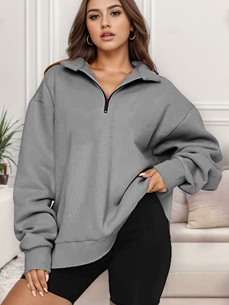 Damen nan übergroßes Sweatshirt mit Halbreißverschluss und Stehkragen EB