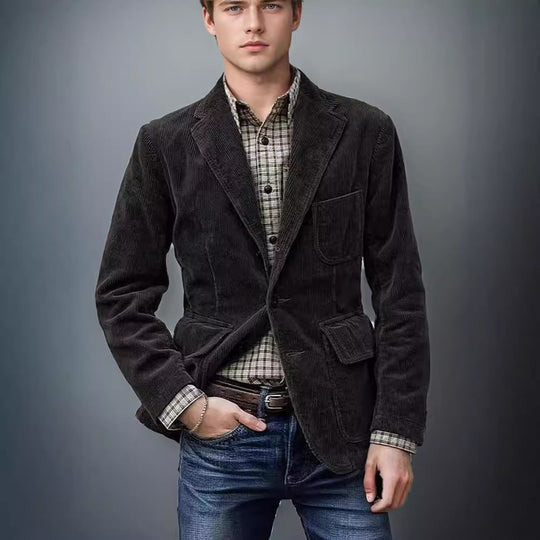 Herren modischer Cordblazer mit mehreren Taschen und eleganter Passform EB
