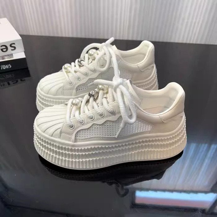 Damen modische Plateau Sneakers mit atmungsaktivem Obermaterial und komfortabler Sohle EB