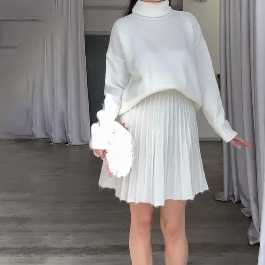Damen Elegantes Strickensemble mit Rollkragen und fließendem Rock EB