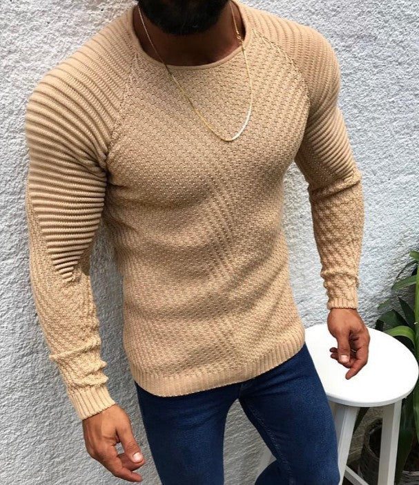 Herren nan strukturierter Slim-Fit Raglanpullover aus feinem Rippen- und Waffelstrick EB