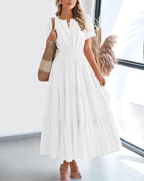 Damen Maxikleid mit elastischem Taillenbund und voluminösem Rock EB