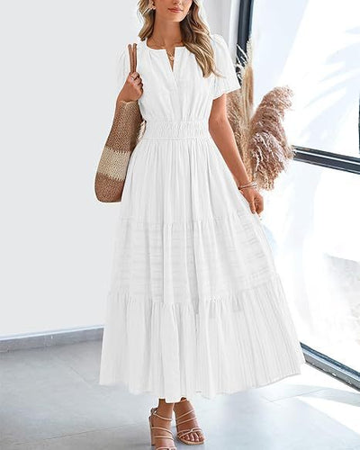 Damen Maxikleid mit tailliertem Design und gestuften Saum EB