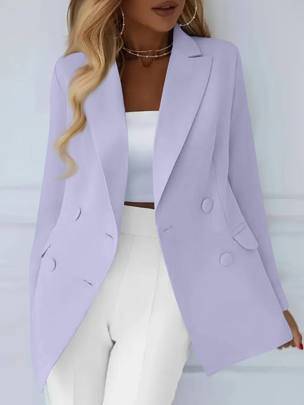 Damen Elegant taillierter Longblazer mit stoffbezogenen Knöpfen EB