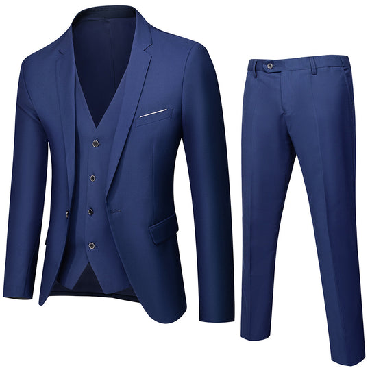 Herren nan dreiteiliges Business-Anzugset mit tailliertem Einreiher-Sakko, schmal geschnittener Weste und elegant geschnittener Anzughose EB