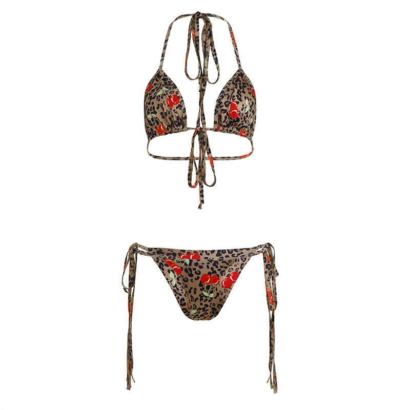 Damen Triangel-Bikini-Set mit floralen Akzenten und animalischem Druck EB