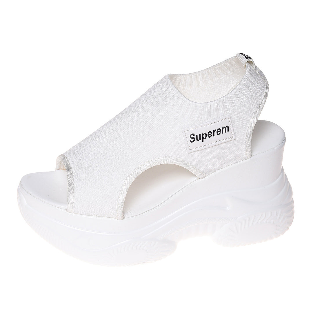 Damen Sportliche Plateau-Sandalen mit atmungsaktivem Strick-Obermaterial EB