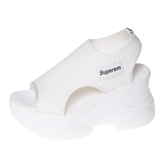 Damen Sportliche Plateau-Sandalen mit atmungsaktivem Strick-Obermaterial EB