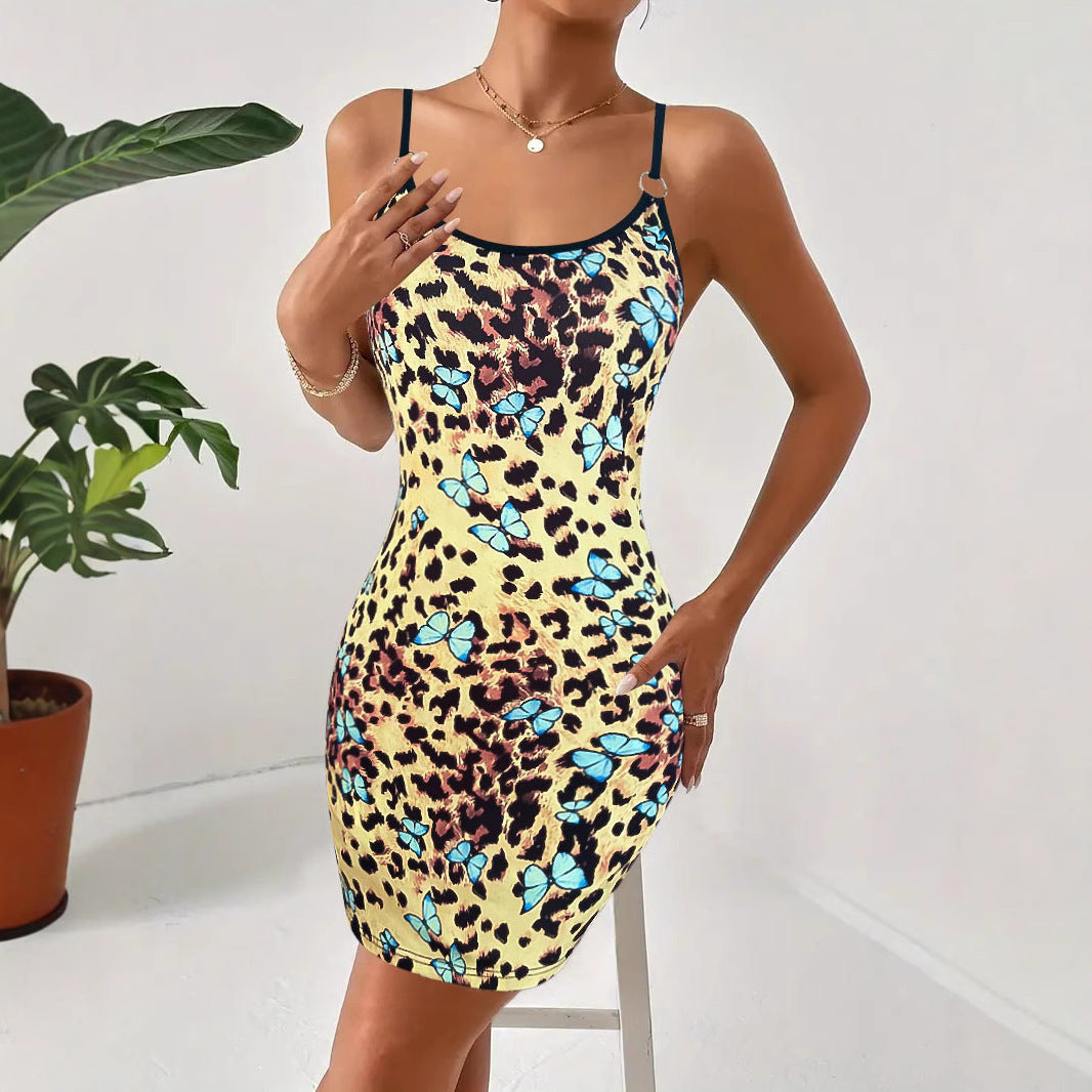 Damen figurbetontes Minikleid mit buntem Tier- und Blumenmuster EB